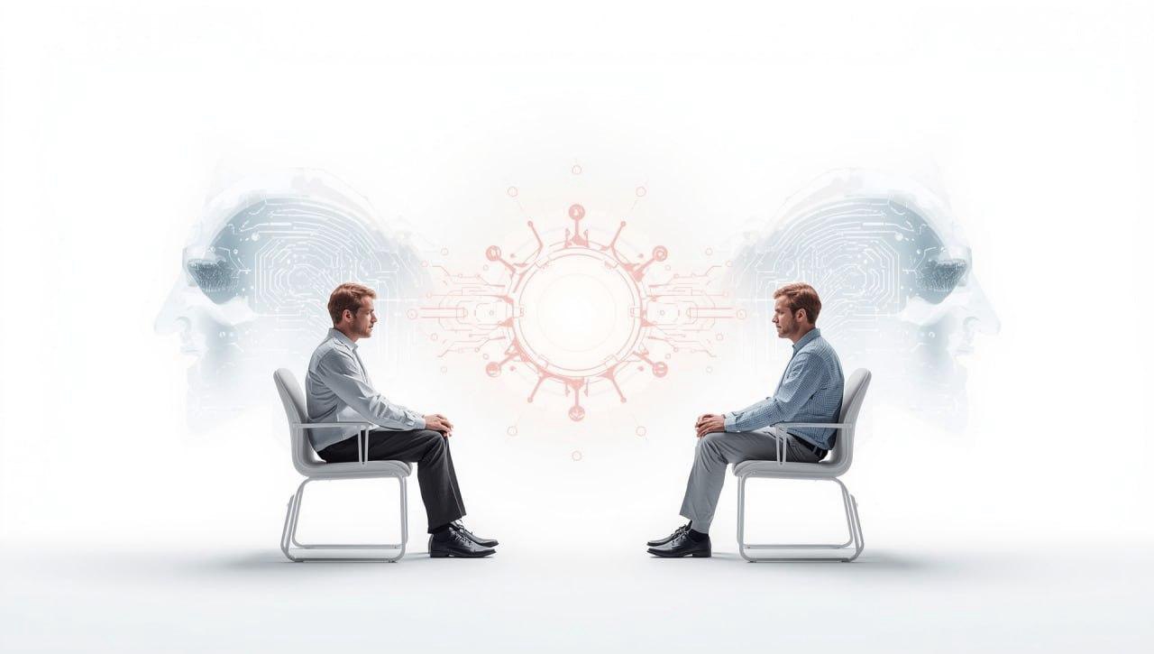 Psychologist consulting patient with AI digital support